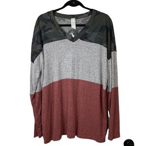 Grateful Hearts Camo color block sweater NWT multiple sizes